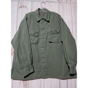 Route 66 Shirt Mens XL Green Ripstop Button‎ Front Utility Military Overshirt